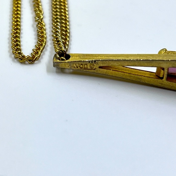 Avon Signed Letter A Initial Necklace with Purple Crystal Accent - Picture 3 of 5